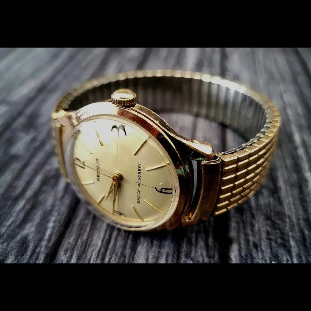 Rare Cond Vintage Benrus 20 Micron‎ Gold Manual Mens Watch